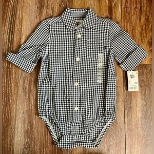 Baby B’Gosh Navy & White Checkered Button Down Onesie Size 12 Months